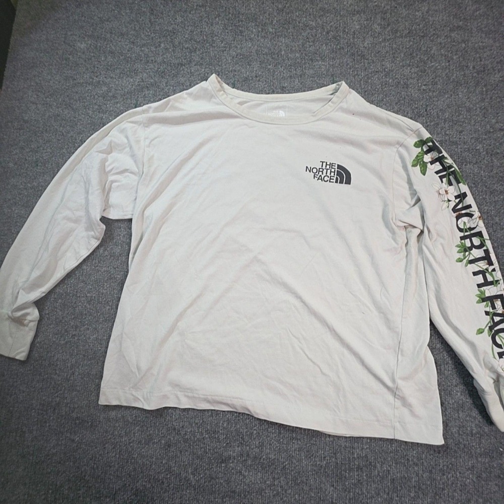 The North Face Shirt Womens XL White Long Sleeve Floral Logo Graphic Outdoor - Picture 1 of 6